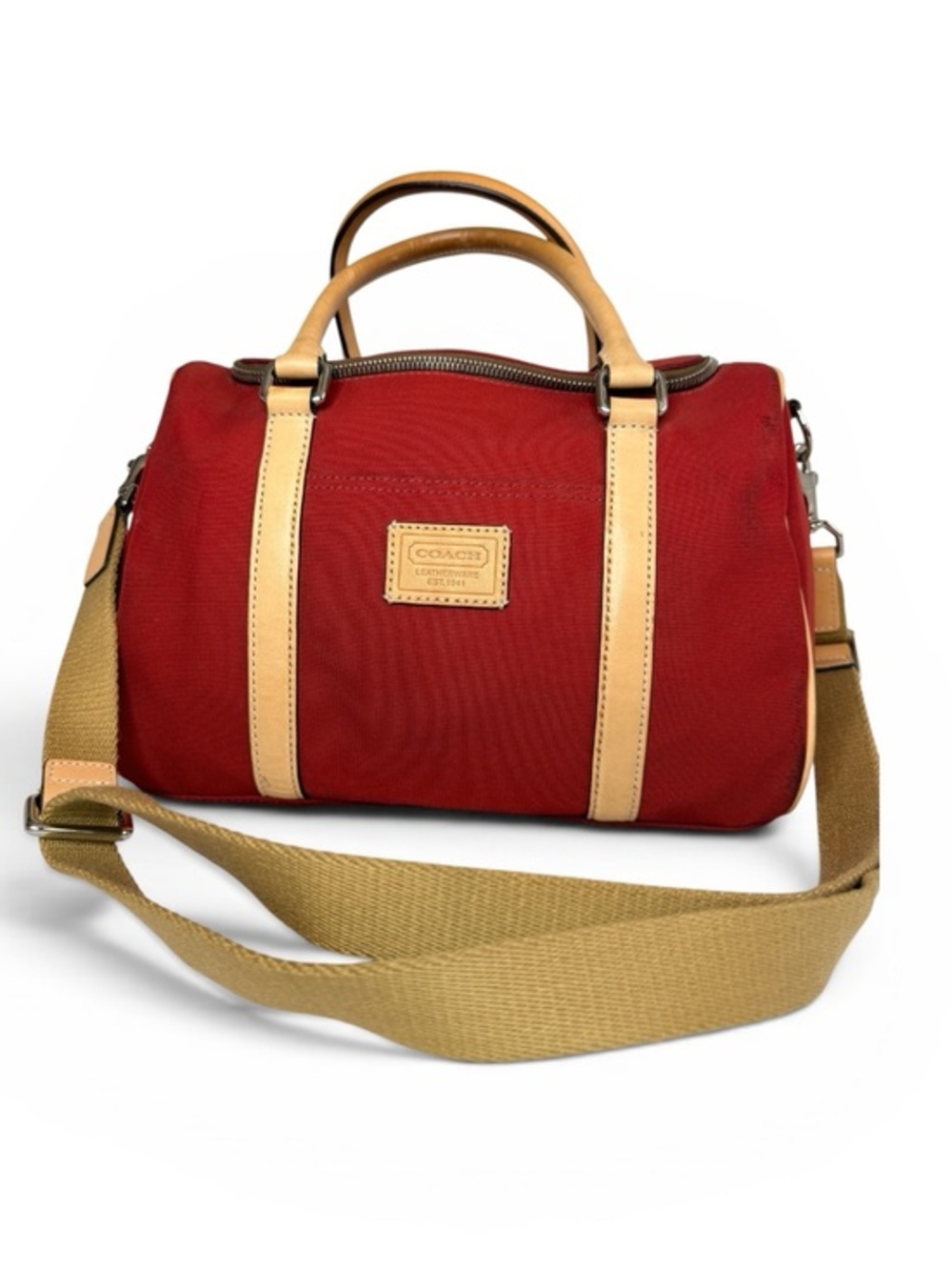 👜 Coach Red Canvas Leather Satchel Crossbody Bowler Bag Adjustable Strap